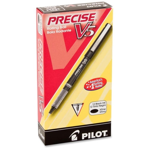 PILOT Precise V5 Stick Rolling Ball Pens, Extra Fine Point, Black Ink, 6 Pens 35334