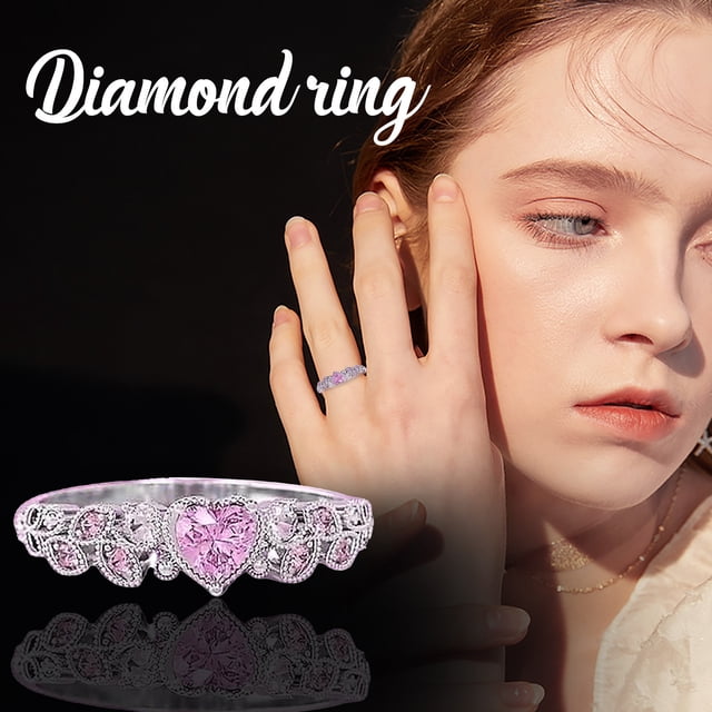 WREESH Ladies Fashion Wedding Love Heart Diamond Ladies Peach Heart Ring