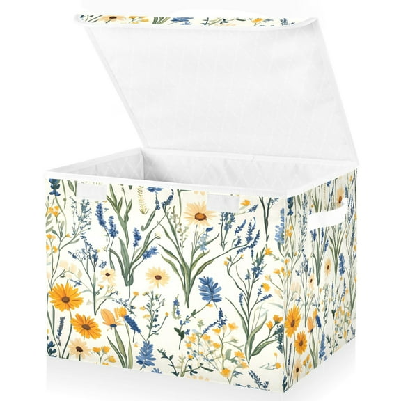Ryvnso Retro Floral-a1 Large Lidded Foldable Storage Baskets Cubes Boxes Lids Bin for Home