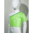 thumbnail image 3 of Yhong Kids Girls Shiny Sparkly One Shoulder Short Sleeve Dance Crop Top Hip Hop Street T-Shirts Fluorescent Green 170, 3 of 7