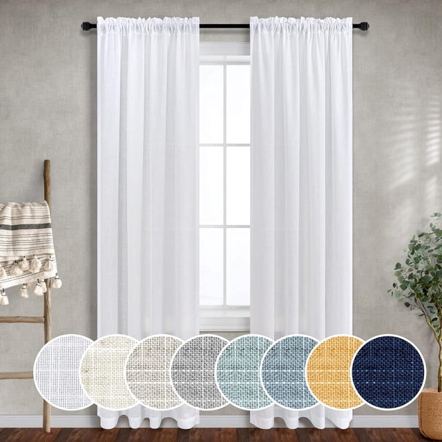Pure White Curtains 38 Inch Wide for Bedroom 2 Panels Set Rod Pocket Privacy Draperies Cotton Textured Light Filtering White Linen Boho Curtains for Living Room Rustic Farmhouse Decor 38W x 84L