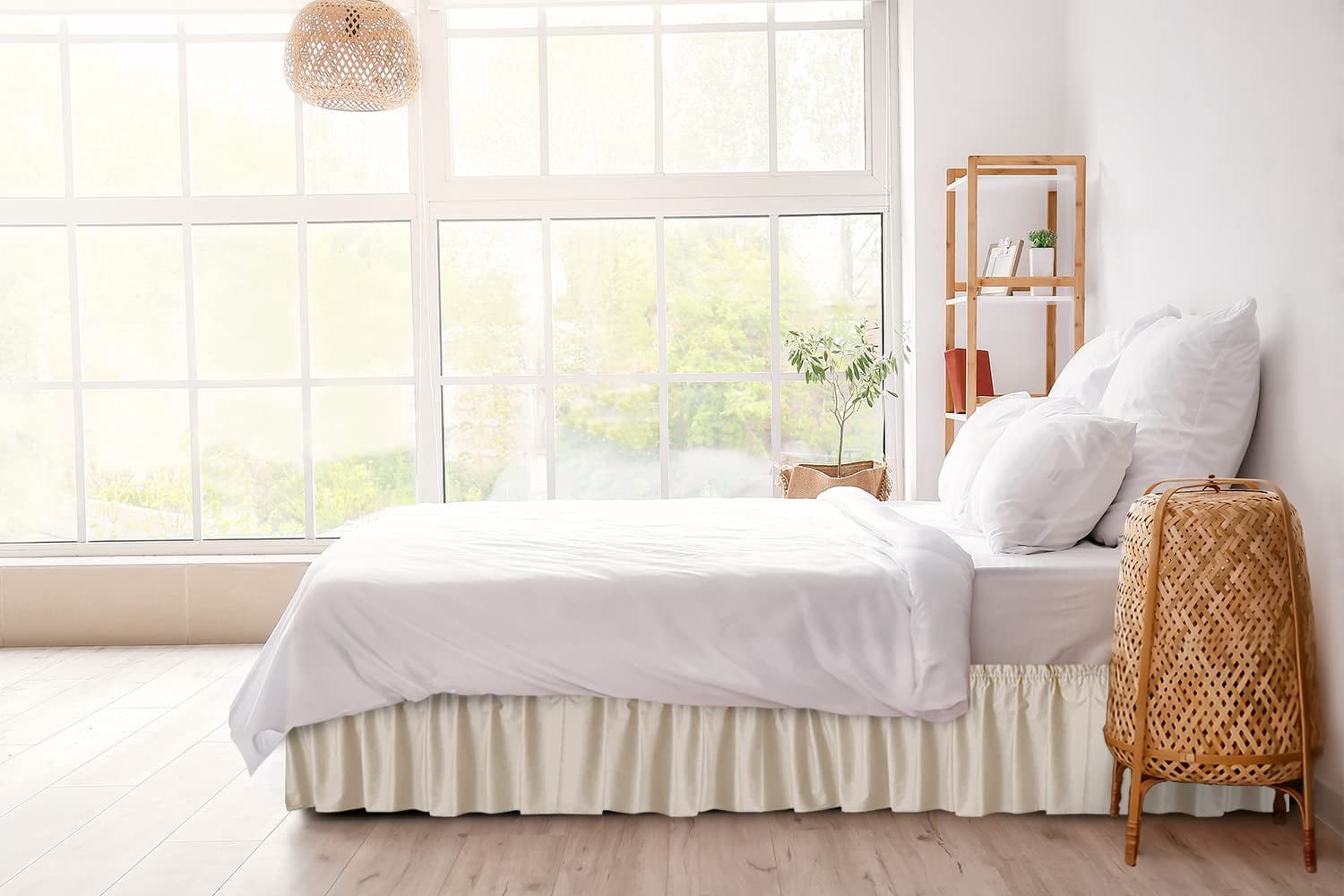CGK Linens Wrap Around Dust Ruffle Bed Skirt - For Twin Size Bed With 12 Inch Drop, Easy Fit Elastic Strap - Pleated Bedskirt, Cream