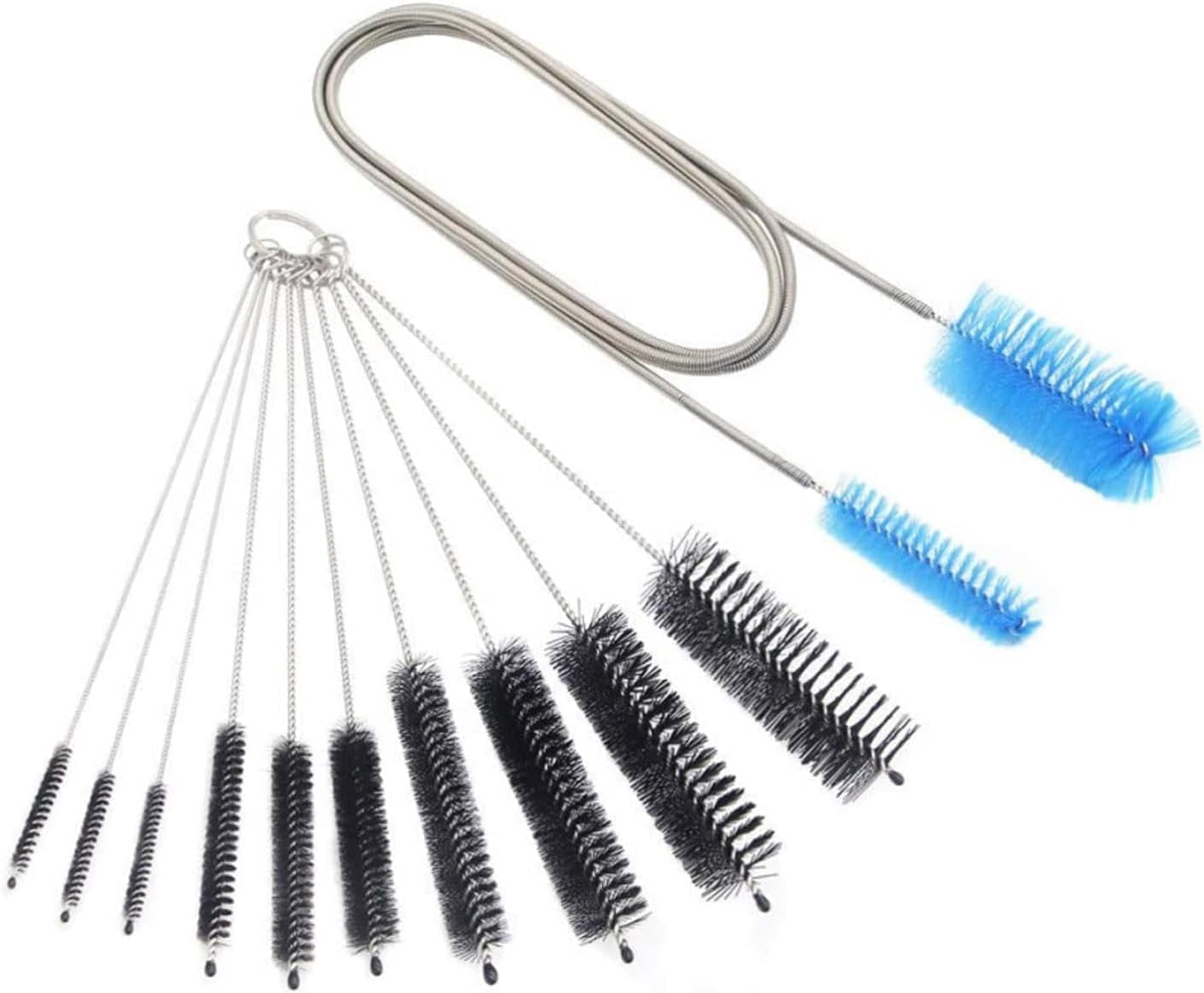 2 Brosses De Nettoyage Pour Seau/bidon - Manche Long Acier Inoxydable, Tête Ronde Et Plate, Poils Nylon, Pour Bouteilles D'eau
