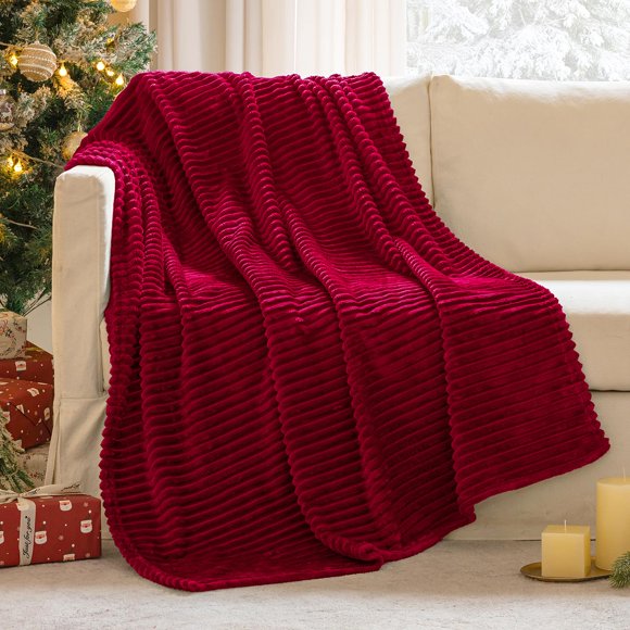 Manta MIULEE de forro polar rojo burdeos 127 x 152 cm, 300 g/m², suave