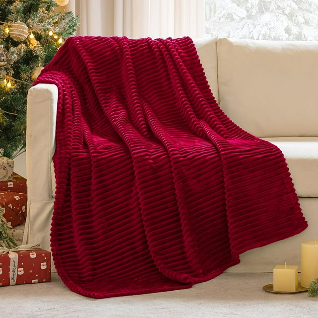 Manta MIULEE de forro polar rojo burdeos 127 x 152 cm, 300 g/m², suave