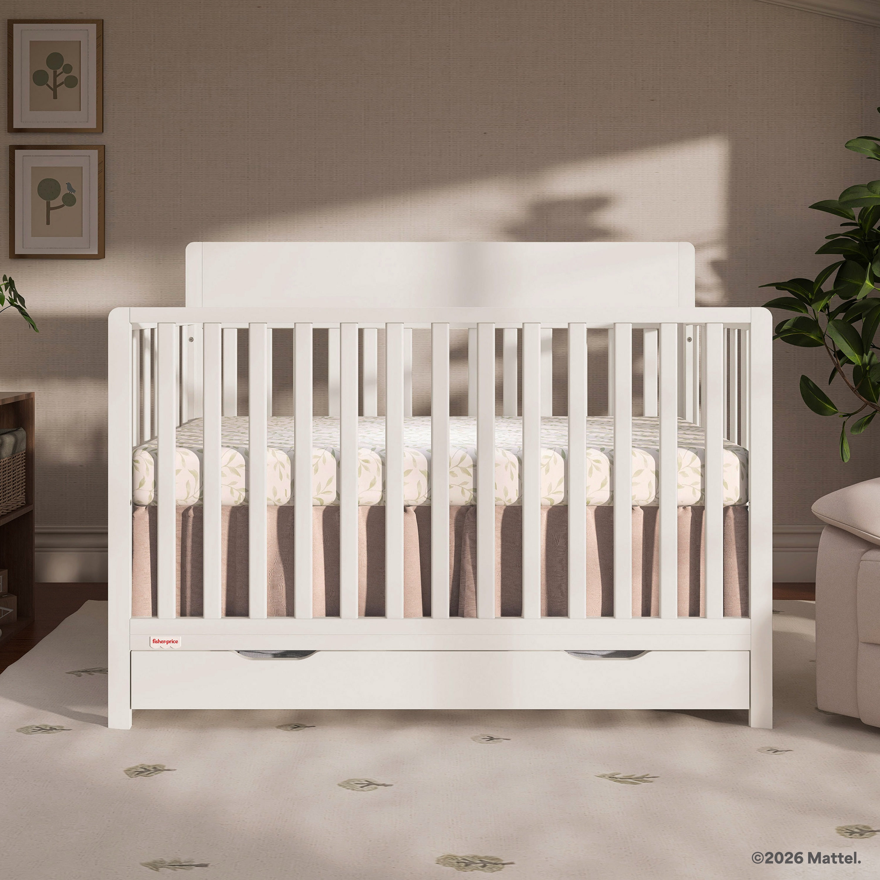 Fisher-Price Meadowbrook 4-in-1 Convertible Baby Crib with Drawer by Dream On Me, Cannoli Cream