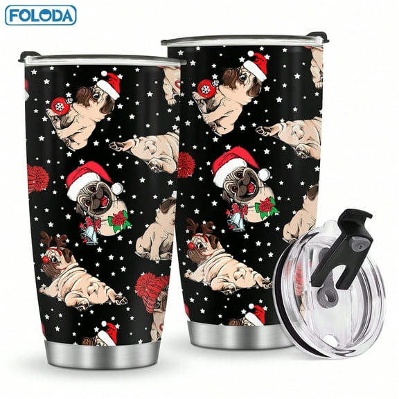Foloda 1pc Christmas Dog Gift, Cute French bulldog for Dog Lovers Gift Mug 20oz Christmas Gifts Dog Tumbler Stainless Steel Travel Coffee Mug Insulated Tumbler with Lid Xmas Decoration Birthday Chris