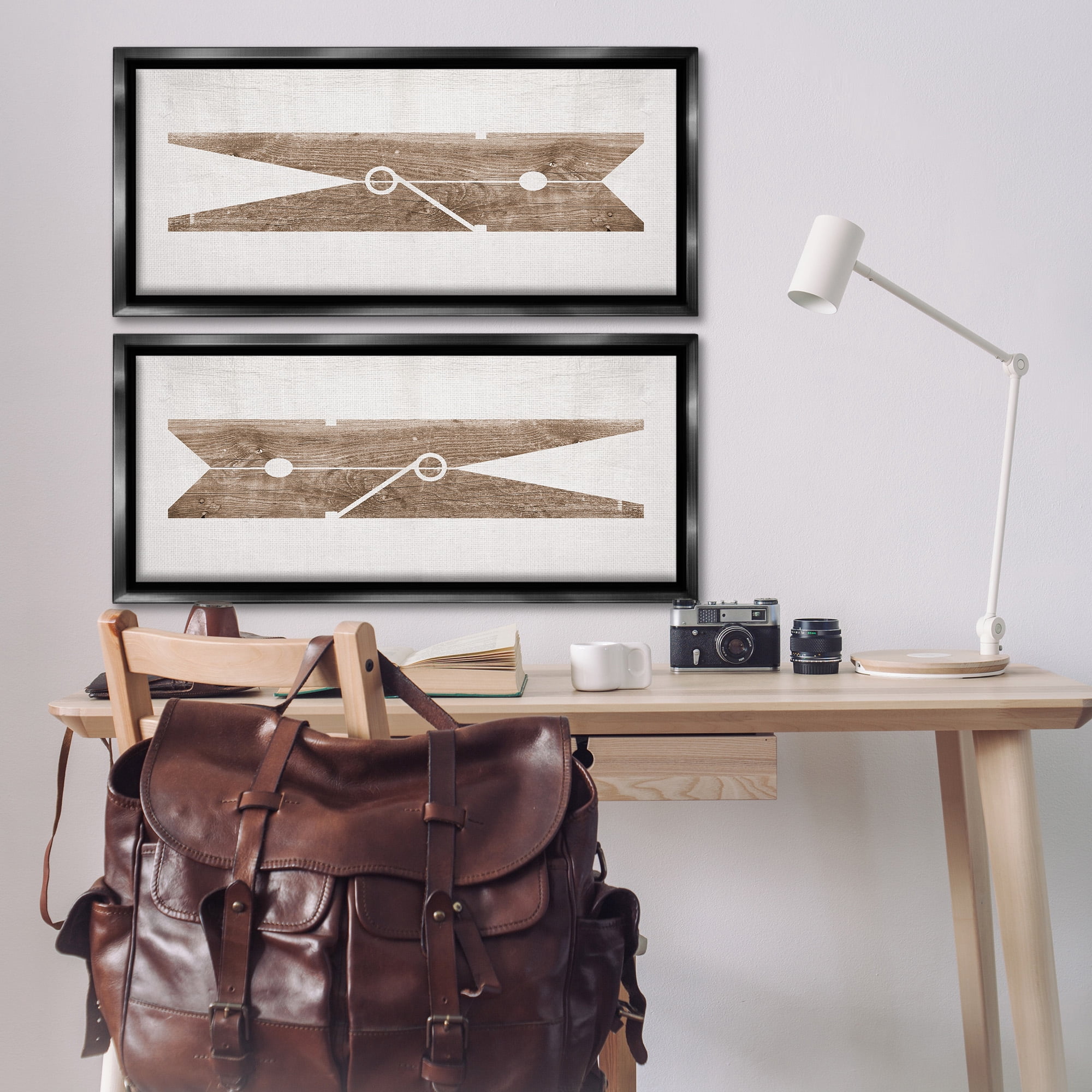 Stupell Industries Minimal Laundry Clothespins Abstract Painting Black Floater Framed Canvas Art Print Wall Art, 31 x 14, Set of 2