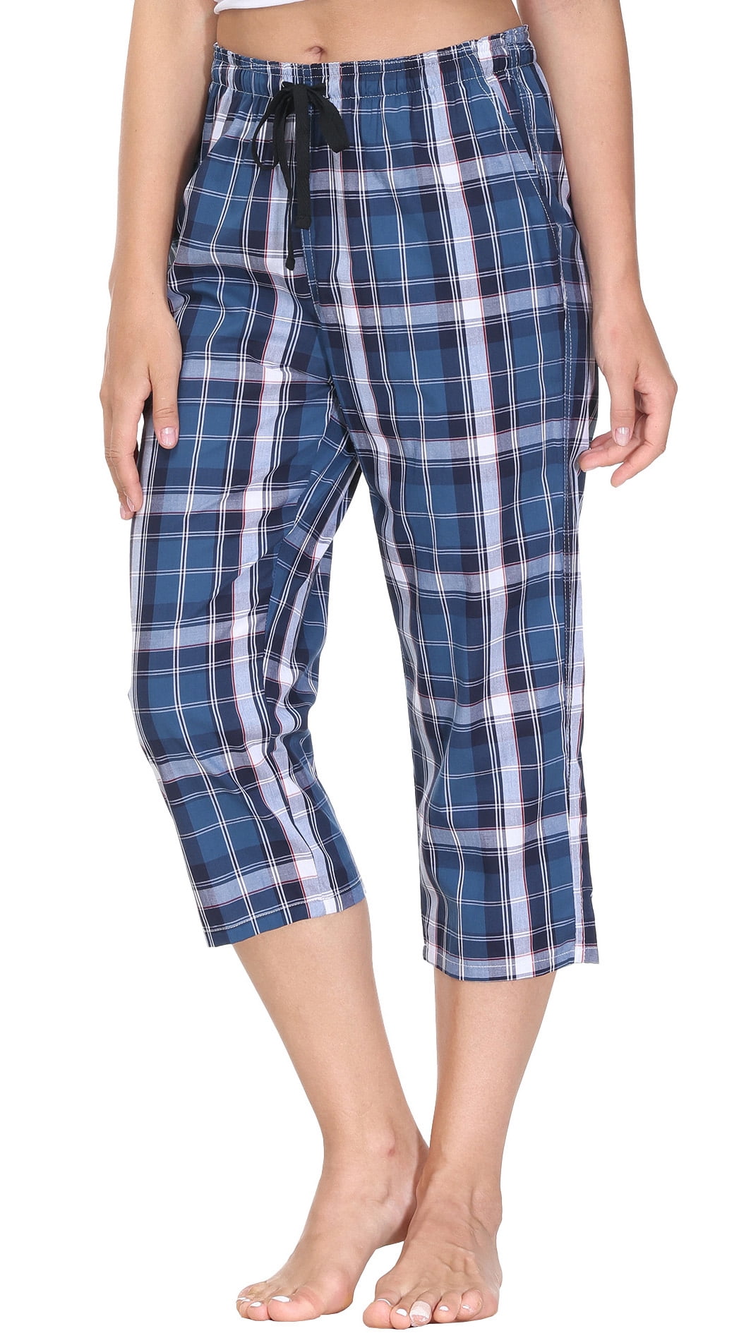 MoFiz Womens 2 Pack Pyjama Bottoms Lounge Pants Trousers Soft Pure Cotton Checked Pajama Bottom with Pockets