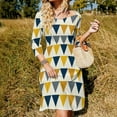 thumbnail image 3 of Geometric Triangle Pattern Design Gold Navy Gray Womens Summer Dress Tie Back A Line Flare Dress, 3 of 9