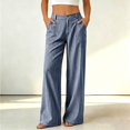 thumbnail image 2 of Fashion Striped Linen Pants for Women High Waisted Straight Leg Palazzo Trousers Casual Wide Leg Pant with Pockets, 2 of 7