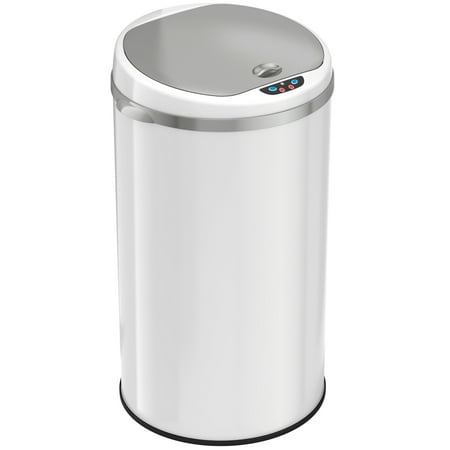 - iTouchless 8 Gallon Round Matte White Steel Sensor Trash Can with Deodorizer