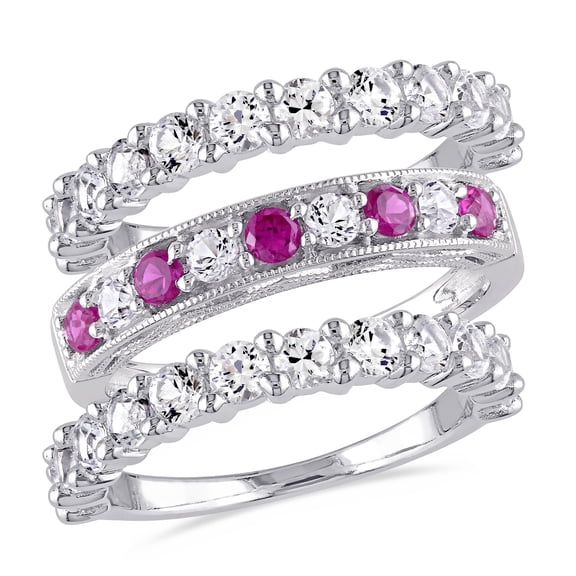 Everly Women's Created Sapphire Created Ruby Sterling Silver Bridal Set