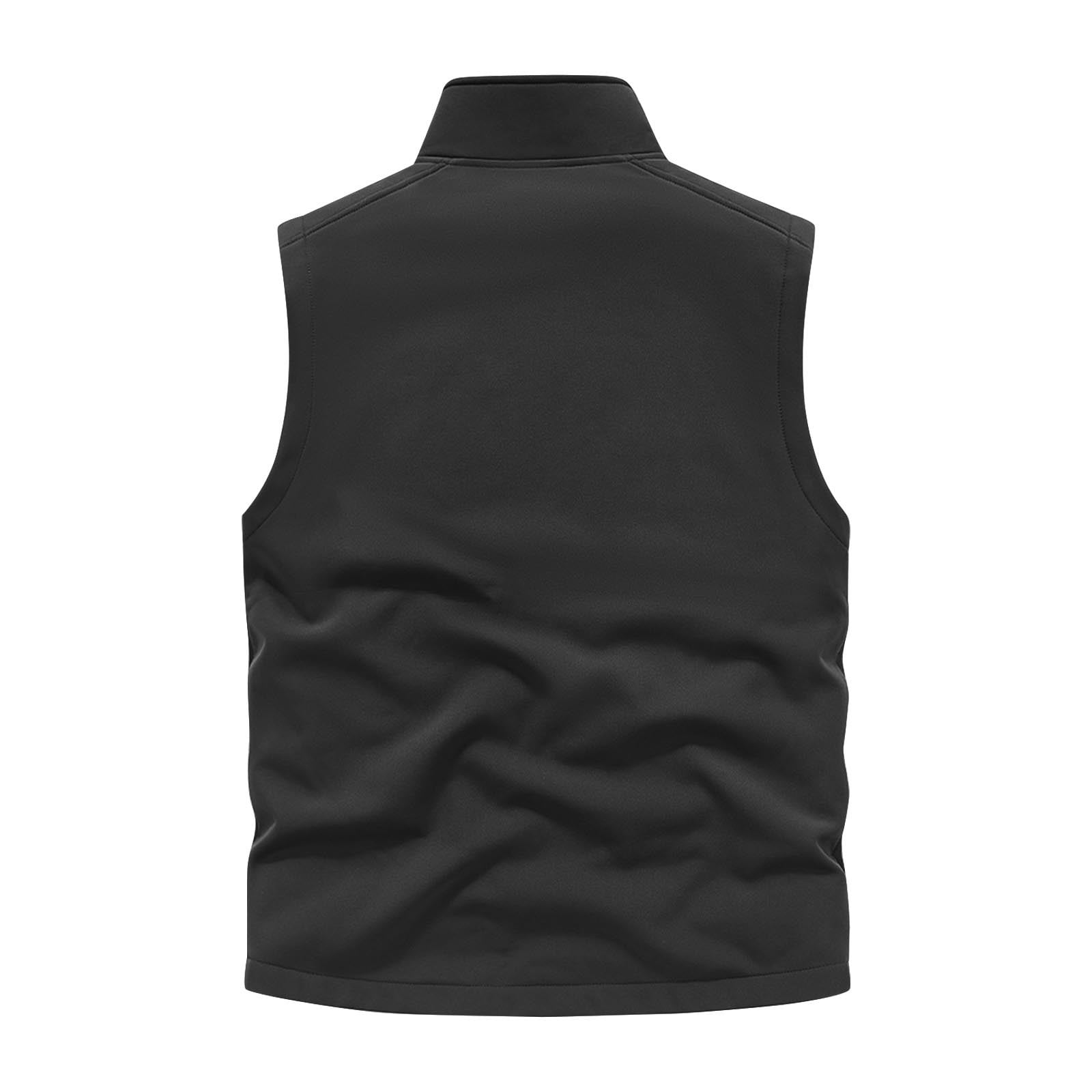 VSSSJ Men's Softshell Vest Outerwear Zip Up Fleece Lined Windproof Travel Vest Outdoor Sleeveless Stand Collar Sports Jacket for Golf Running Hiking Black XXXL