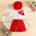 thumbnail image 6 of DJDLJWCJ Girls Outfit Sets Girls Stripe Printed T Shirt and Summer Lightweight Shorts with Hat Red Size 6-9M, 6 of 9