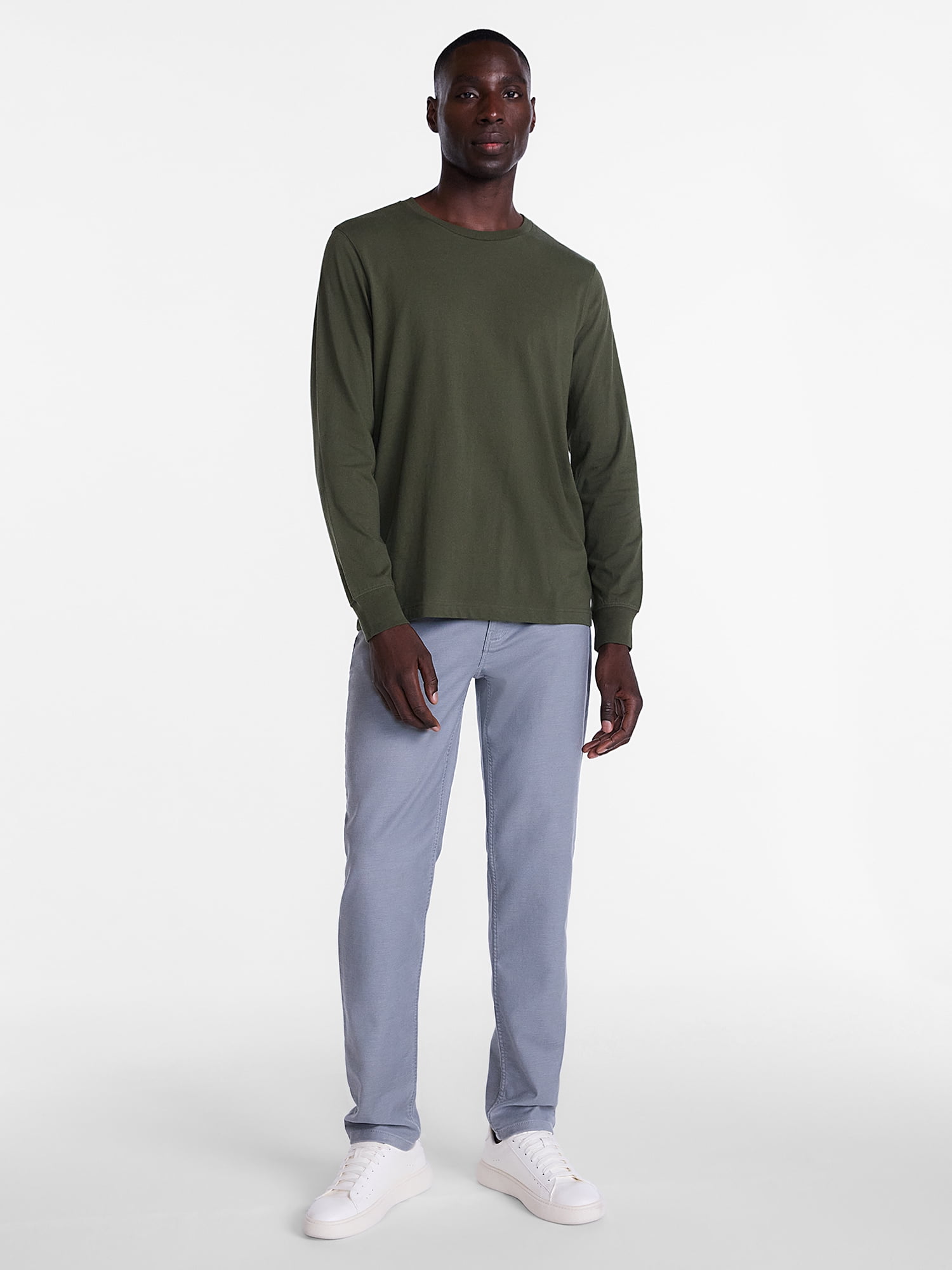 George Men's and Big Men's Cotton Crewneck Tee with Long Sleeves, Sizes XS-3XL