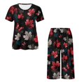 thumbnail image 5 of DISNIMO Maple Leaves Printed Womens Pajama Set Soft Sleepwear Summer Loungewear Round Neck Tops and Capri Pant Pjs Set, M, 5 of 7
