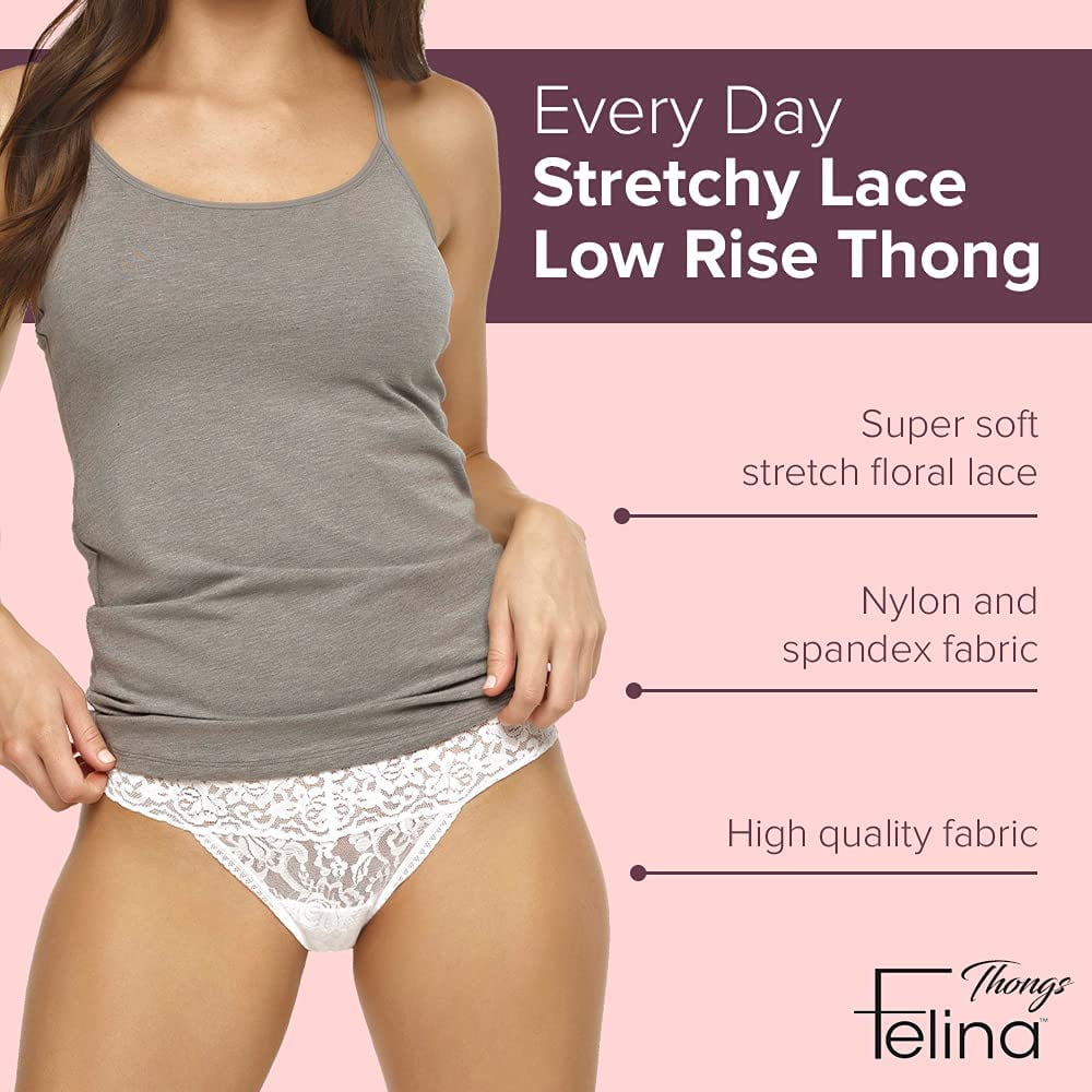 Felina Stretchy Lace Low Rise Thong - Sexy Underwear for Women, Thongs for  Women, Seamless Panties for Women (6-Pack) (Neutrals, S/M) 