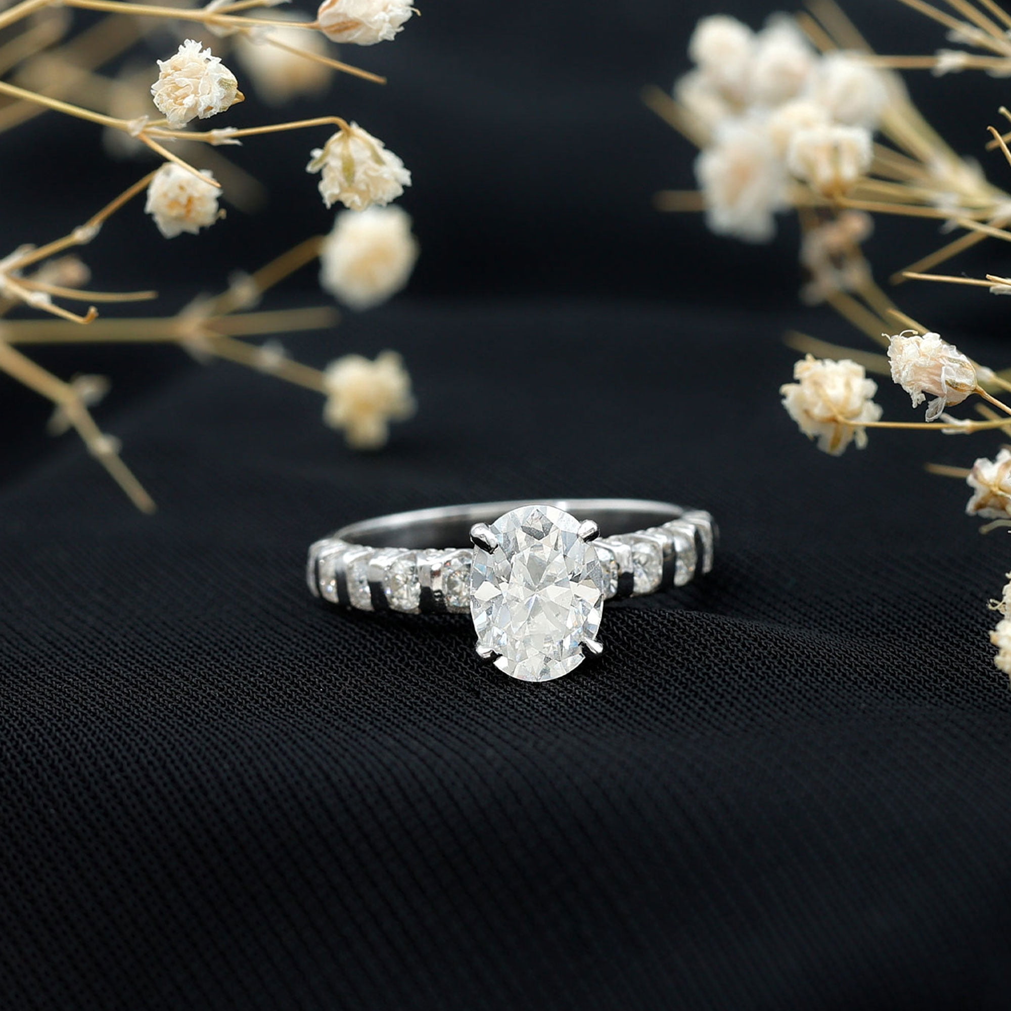Rosec Jewels Moissanite Oval Solitaire Engagement Ring 1 Carat, 6X8 mm, D-VS1 Quality Certified Moissanite Ring - with Jewelry Box, 925 Sterling Silver, US 13.00