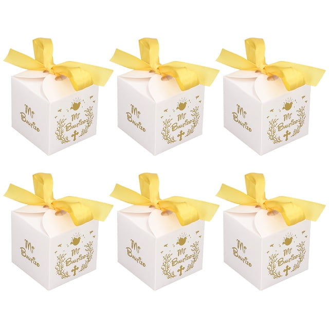 Party Favor Boxes Gold Ribbon Gift Boxes 6.5x6.5x6.5cm / 2.6x2.6x2.6in Mi Bautizo Pattern Safe Reliable For Birthday Party For Bridal Showers ANGGREK Otros