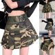 thumbnail image 2 of Women Casual Skirt High Waisted Mini Skirt All-matching Pleated Skirt with Belt Fashion-Camouflage Skirts for Party Club Red XL, 2 of 4