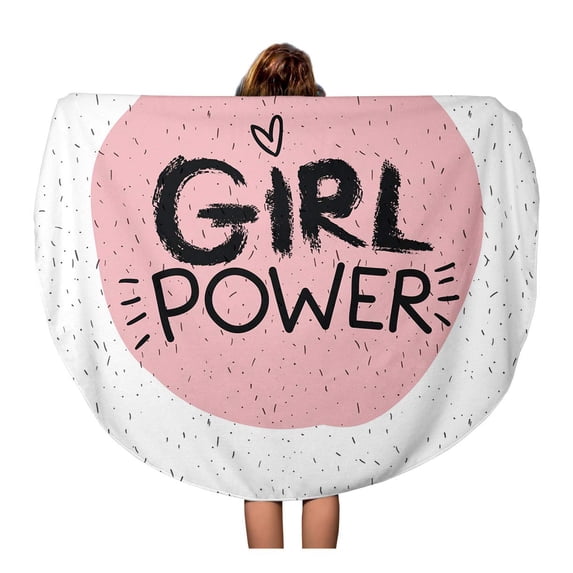 LADDKA 60 inch Round Beach Towel Blanket Clip Girl Power Emblem Text in Pink Circle Travel Circle Circular Towels Mat Tapestry Beach Throw