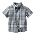 thumbnail image 2 of Coerni Toddler Baby Boys Button Down Shirt Short Sleeve Plaid Dress Shirt with Bow Tie, Lapel Neck Gentleman Tee Summer Tops, 2 of 5