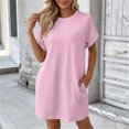 thumbnail image 2 of Levmjia Women's Casual Short Sleeve Dress Crew Neck A Line Swing Dress with Pockets Solid Color Loose Fit Summer Beach Sundress, 2 of 9