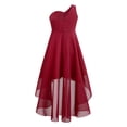 thumbnail image 2 of HULIJA Teens Big Girl's Junior Bridesmaid Dresses High Low One Shoulder Special Occasion Dresses Burgundy 16, 2 of 7