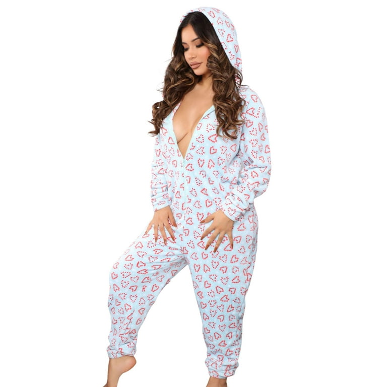 Sunisery Womens Fleece Onesies Pajamas Jumpsuit Warm Sherpa Romper Xmas  Sleepwear One Piece Zipper Hooded Playsuit Loungewear 