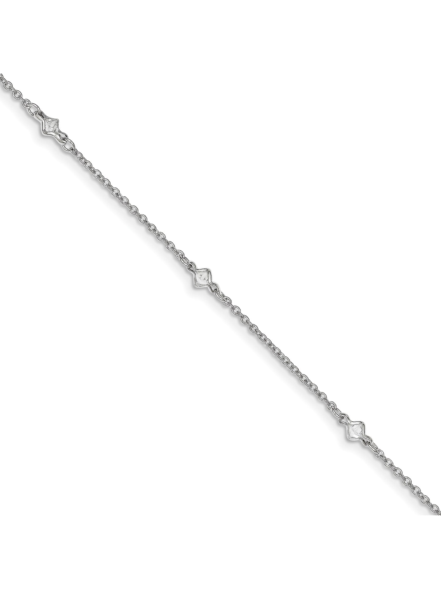 Beautiful Sterling silver 925 sterling Sterling Silver Rhodium-plate 9in w//1in ext CZ Peace Symbol Charm Anklet