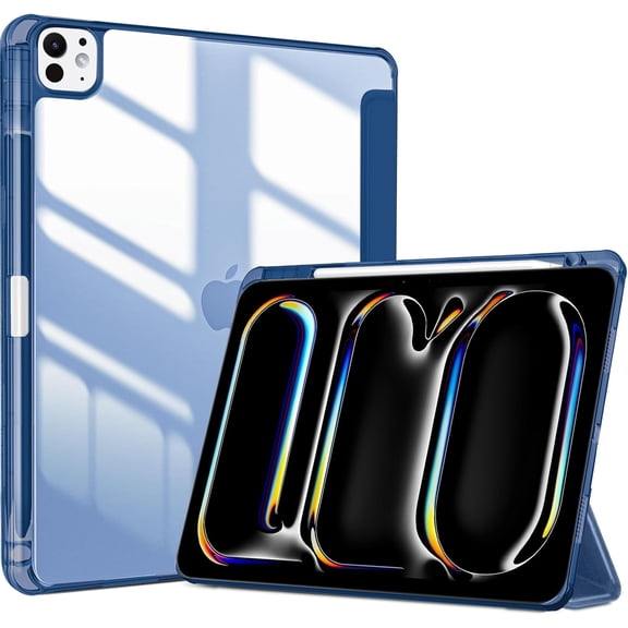 ProCase Smart Case for iPad Pro 11 Inch 2024 M4 with Pencil Holder, Clear Back Slim Tri-fold Folio Stand Shell Tablet Cover for iPad Pro 11” 2024 5th Generation -Navy