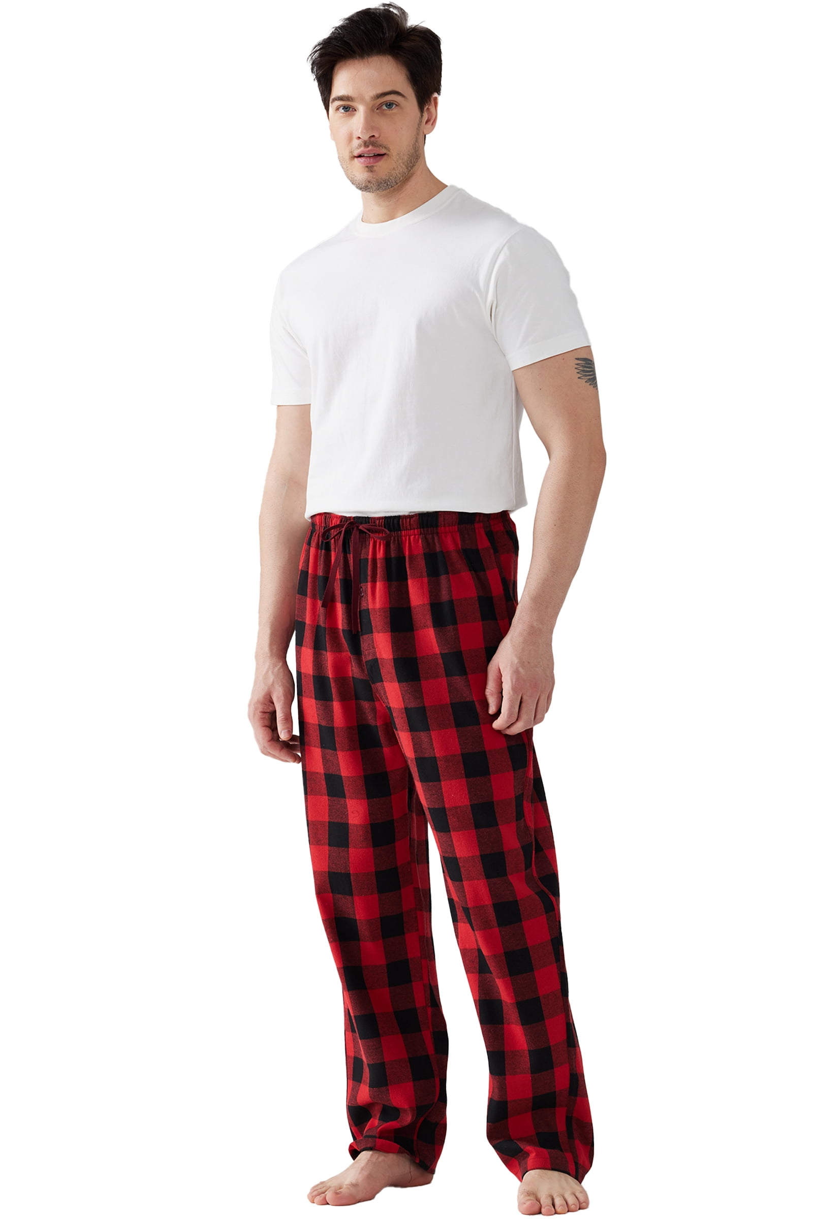 Onimisc Mens Pajama Pants Flannel Plaid Cotton Sleep Lounge Pants Warm Sleepwear Pants PJ Bottoms with Pockets and Button Fly, 1 Pack