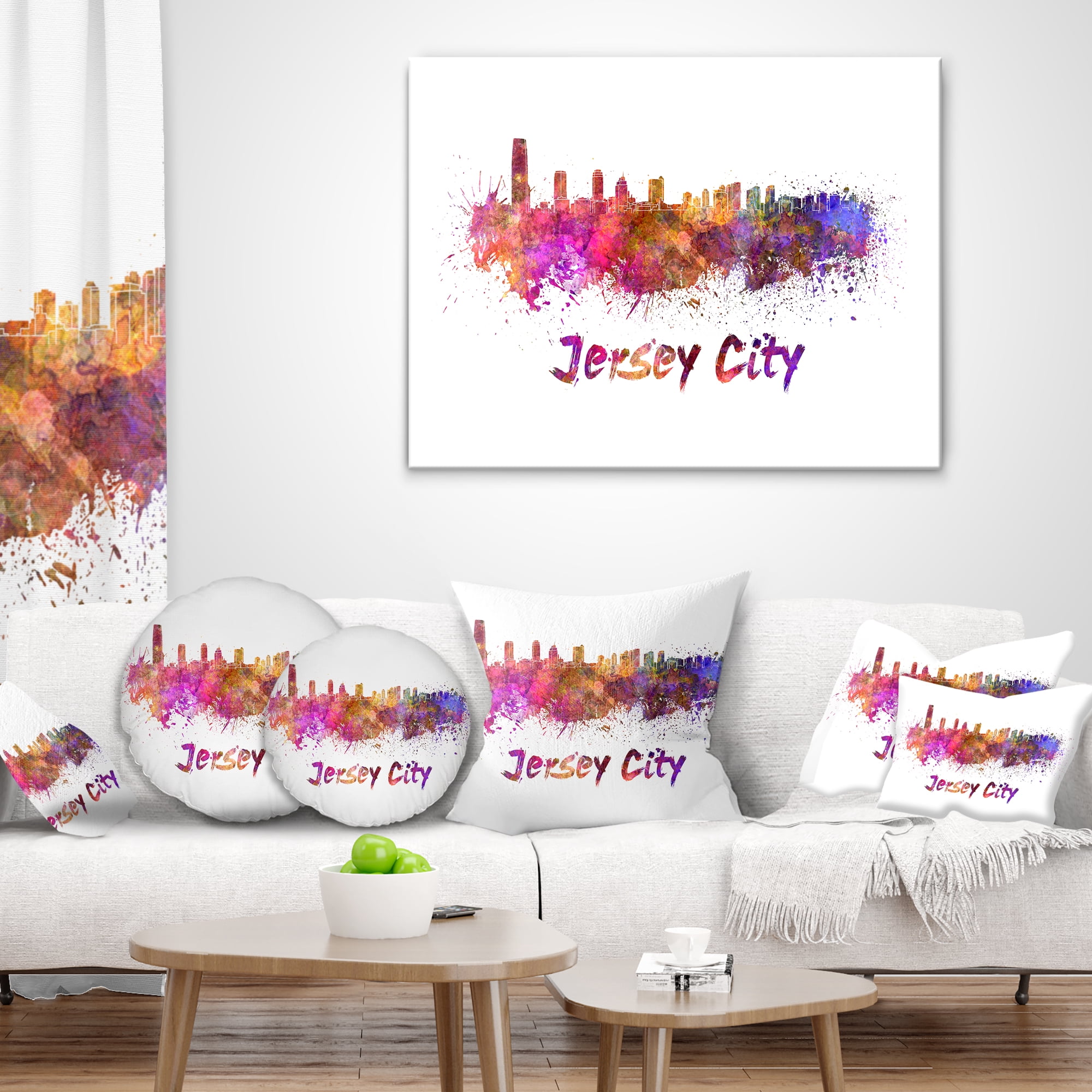 Designart Jersey City Skyline - Cityscape Throw Pillow - 18x18