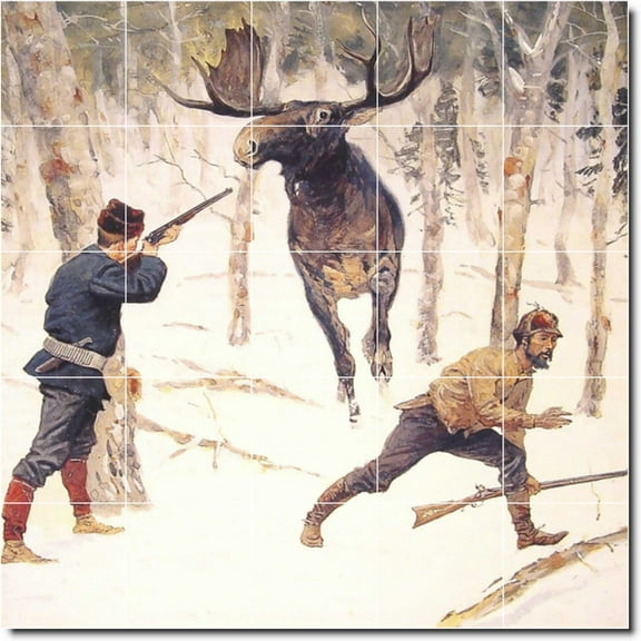 Ceramic Tile Mural-Frederic Remington Animals Painting 32. 21.25" w x 21.25" h using (25) 4.25 x 4.25 ceramic tiles