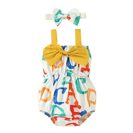 

MANHUJI Baby Boy Clothes Infant Girls Sleeveless Letter Prints Bowknot Romper Bodysuit Clothes Infant Boy Clothes Baby Girls Clothes 3-6 Months Baby Footie Pajama (White 12M)