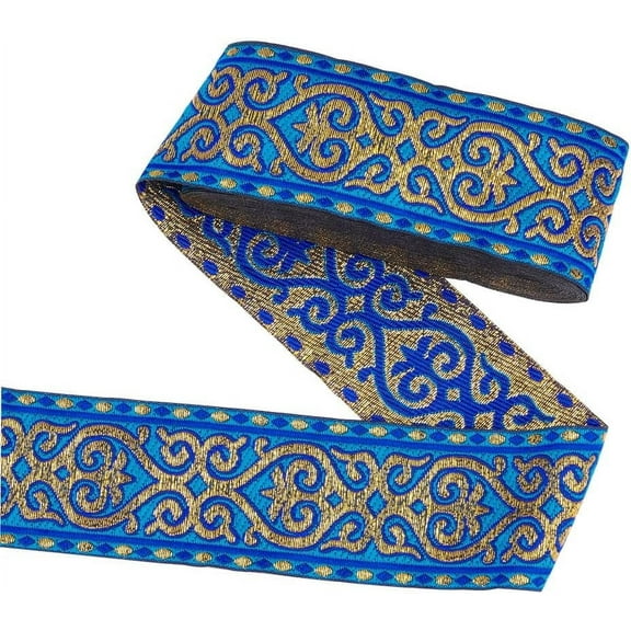7.66 Yards Vintage Jacquard Ribbon 2in Floral Embroidered Boho Woven Sewing Trim for Sewing Clothing Handmade Bag Embellishment Decorations Blue Blue