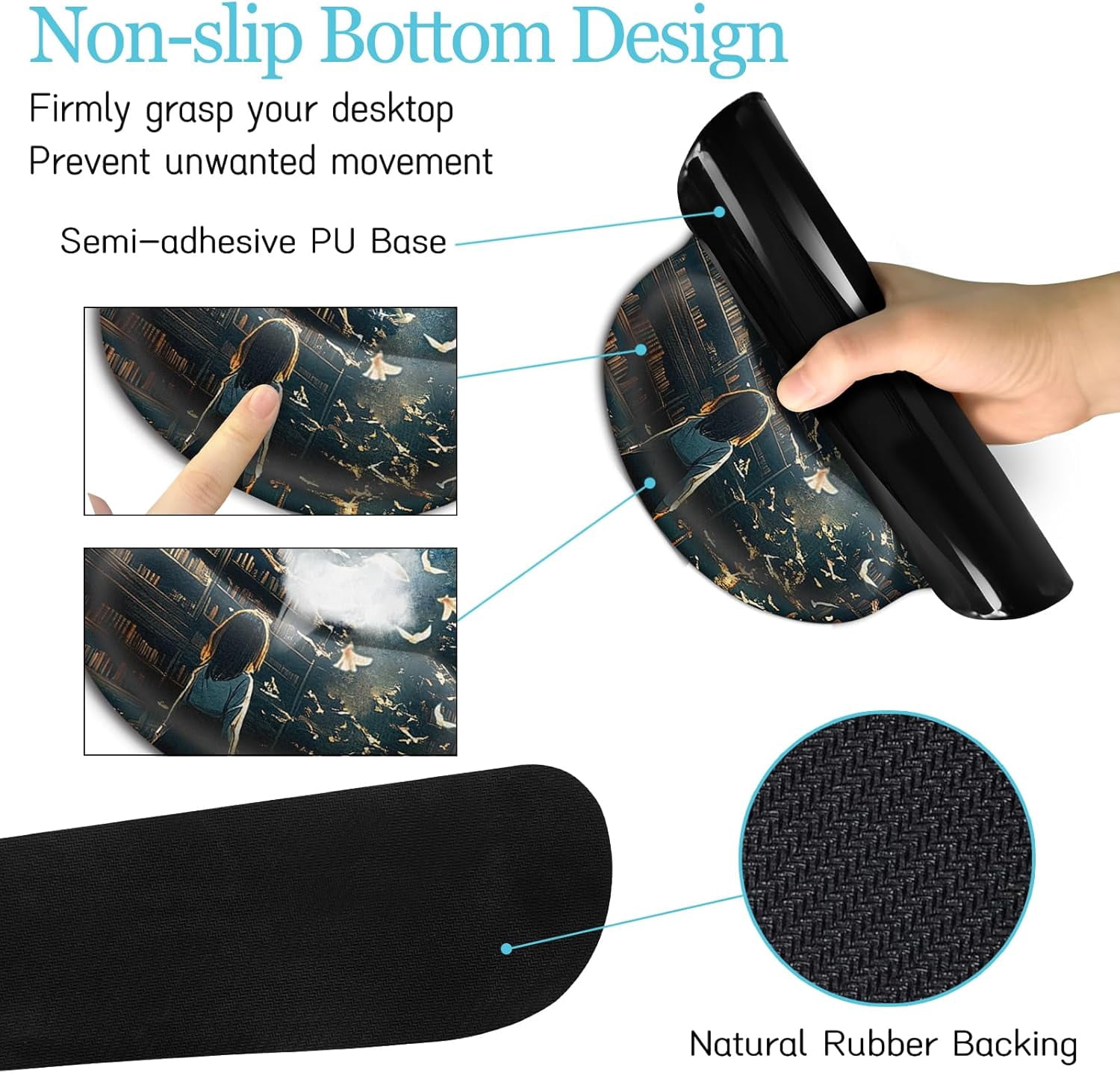 Anime Book Mouse Pad Set Large Desk Matt for Desktop, Ergonomic Mouse Pad with Wrist Rest, Gaming Mousepad Wrist Support Keyboard Mat Cup Coaster Set Cute Desk Accessories for Women Girl