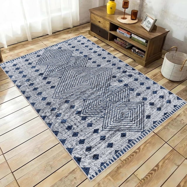 Traditional Vintage Style Rugs, Rustic Modern Rug, Blue Area Rugs, Rug for Living Room, Rug for Bedroom, Dining, Kitchen Rug, Floral Rug