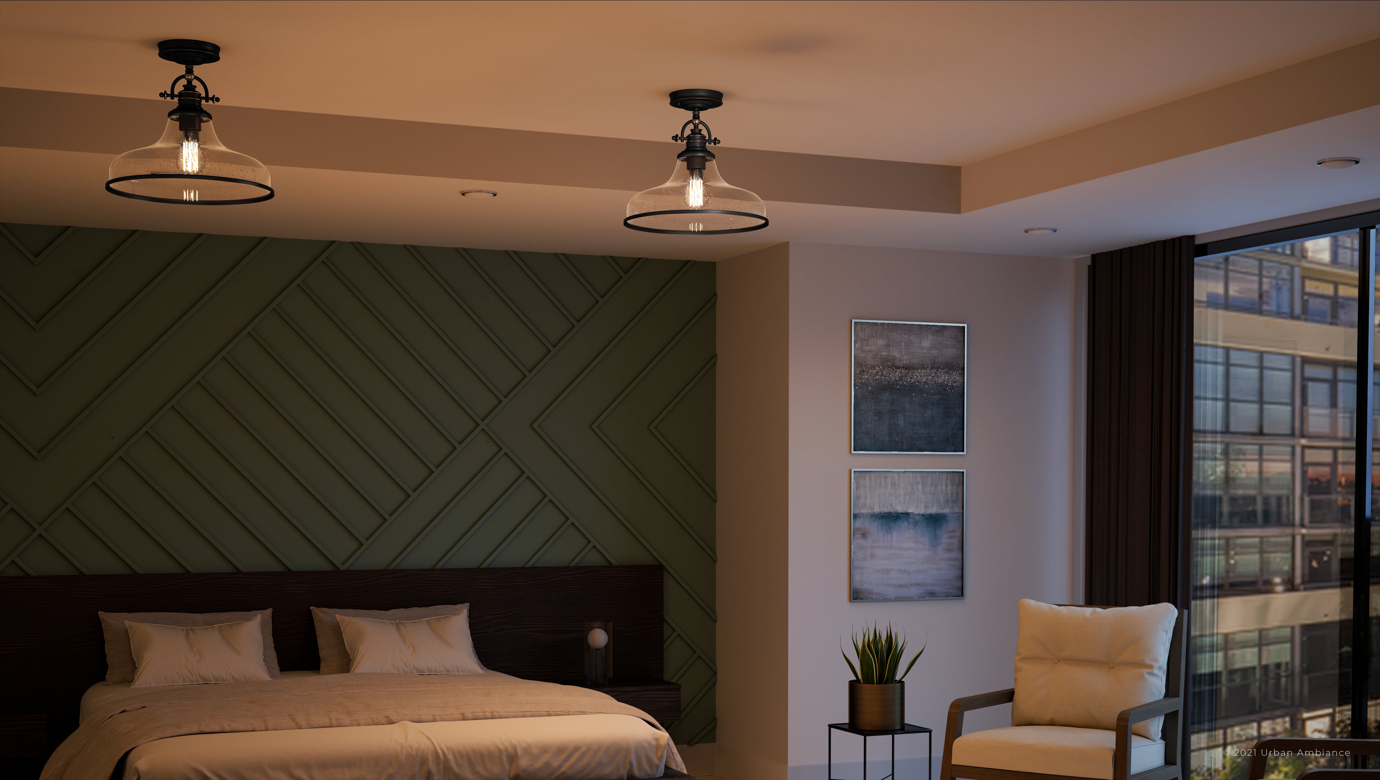 Luxury Traditional Indoor Ceiling Light, 12.50''H x 13.50''W, with Classic Style Elements, Vintage Design, Parisian Bronze Finish and Clear Seeded Glass, UQL3668