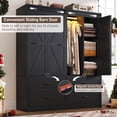 thumbnail image 4 of ChVans 73''H Armoire Wardrobe Closet with Sensor Light and 4 Drawers, Farmhouse Bedroom Armoire Cabinet with Hanging Rod, Wooden Wardrobe Cabinet with folding sliding barn door for Bedroom, 4 of 9