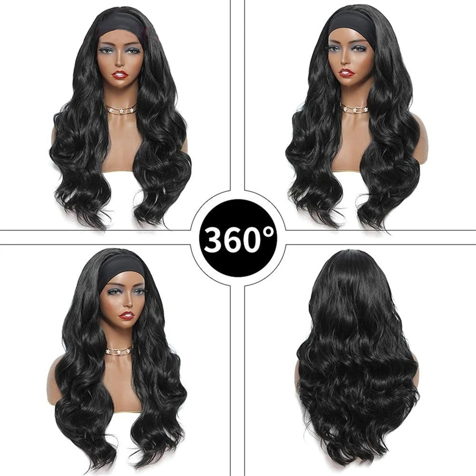 Headband Wig Body Wave Human Hair Wig Glueless None Lace Front Wig for Black Woman Natural Color Remy Full Machine Wear and Go Wigs 180% Density