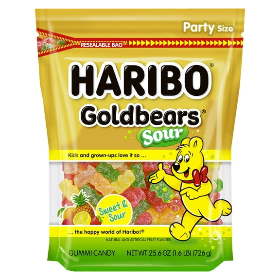 HARIBO Goldbears Gummy Bears, Sour Candy Gummies, 25.6 oz, Bulk Party Share Bag
