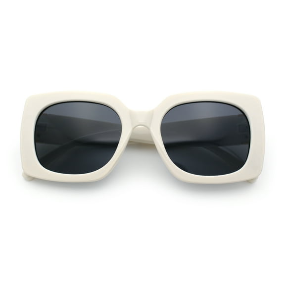 Womens Mod Chic Designer Fashion Thick Plastic Rectangle Butterfly Sunglasses White - Black