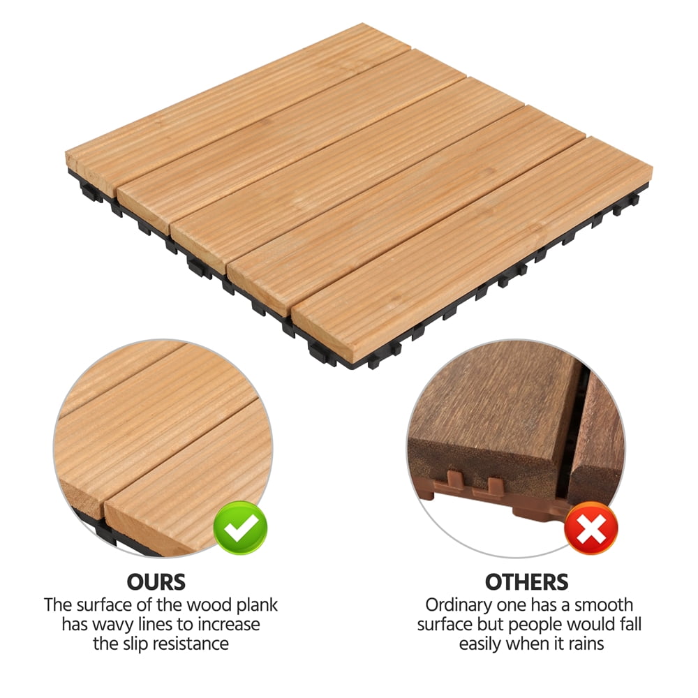Renwick Pack of 27 Interlocking Wood Flooring Tiles for Outdoor & Indoor, Natural Wood