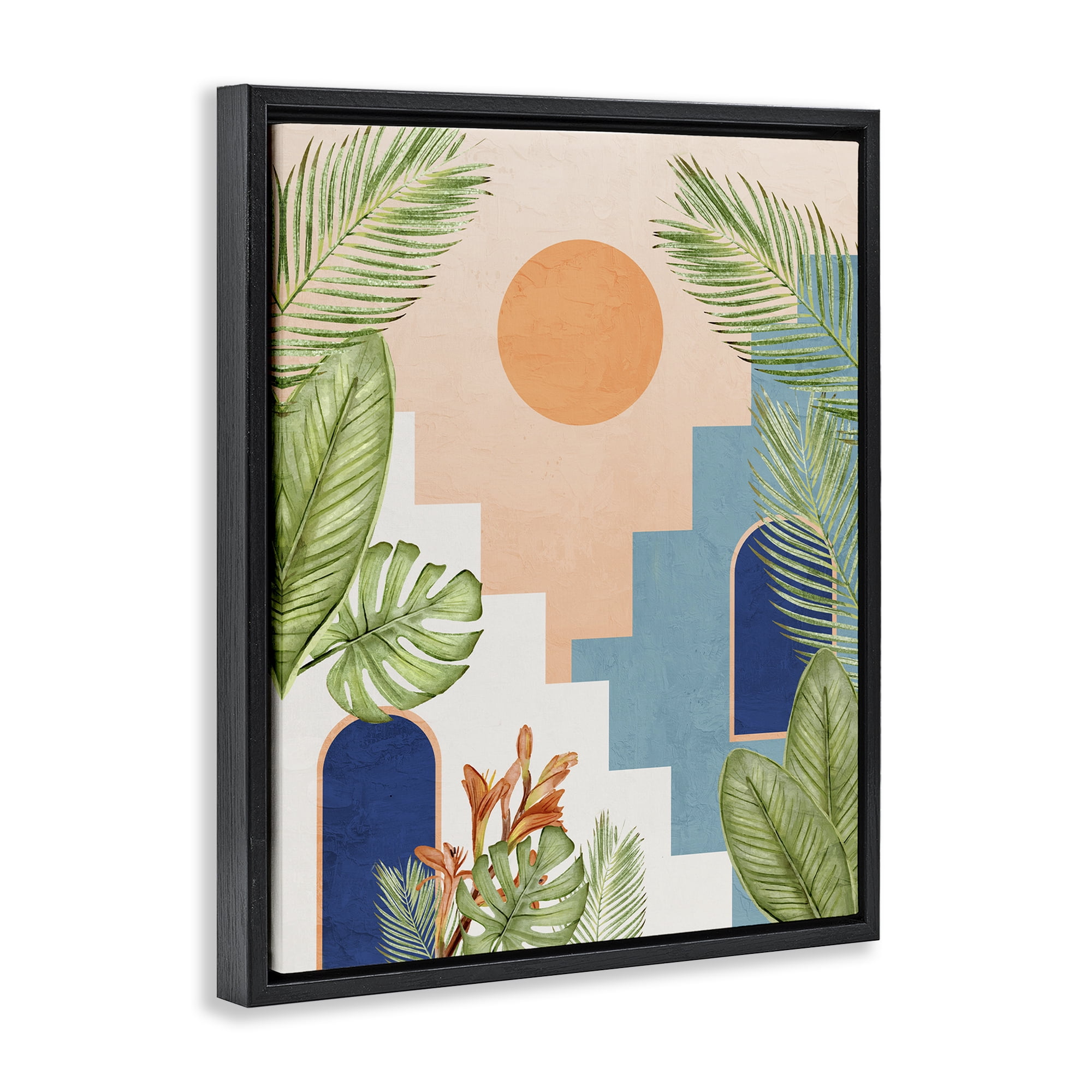 Stupell Industries Desert City with Palms Scenery Painting Black Floater Framed Canvas Art Print Wall Art, 17 x 21