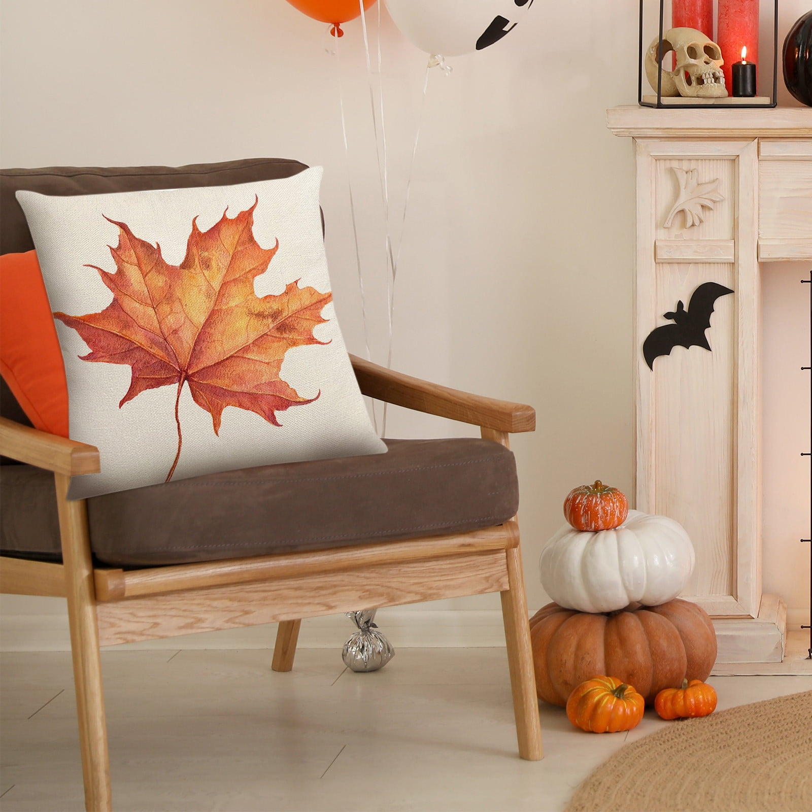 Ywlake Fall Pillow Covers Set Of 4 - 22x22 Inch, Maple Leaf Pumpkin Autumn Decor, Grey Cotton Linen For Couch