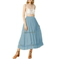 thumbnail image 2 of MODA NOVA Junior's Fabric Lace Insert Swing Elastic Waist Maxi Skirt Blue XL, 2 of 5