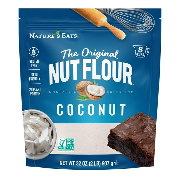 Nature’s Eats Coconut Flour OKA4 32 oz - 100% Organic Fine Coconut Flour - Gluten Free, Keto, Vegan Baking Ingredient - Non-GMO, High Fiber - Grain Free Flour Substitute for Healthy Recipes