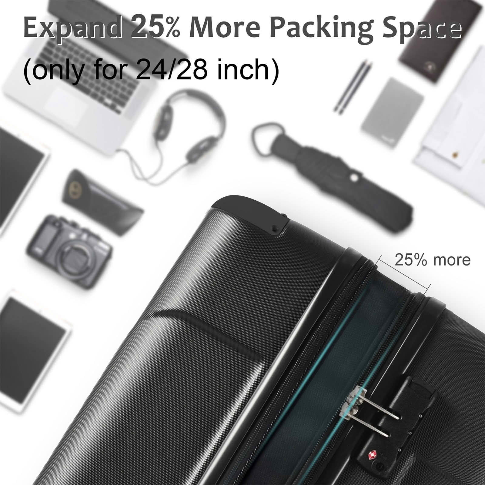 MAYEERTY 24 Inch Expandable Hardshell Checked Luggage, Lightweight Durable ABS Suitcase with Double Spinner Wheels and TSA Lock